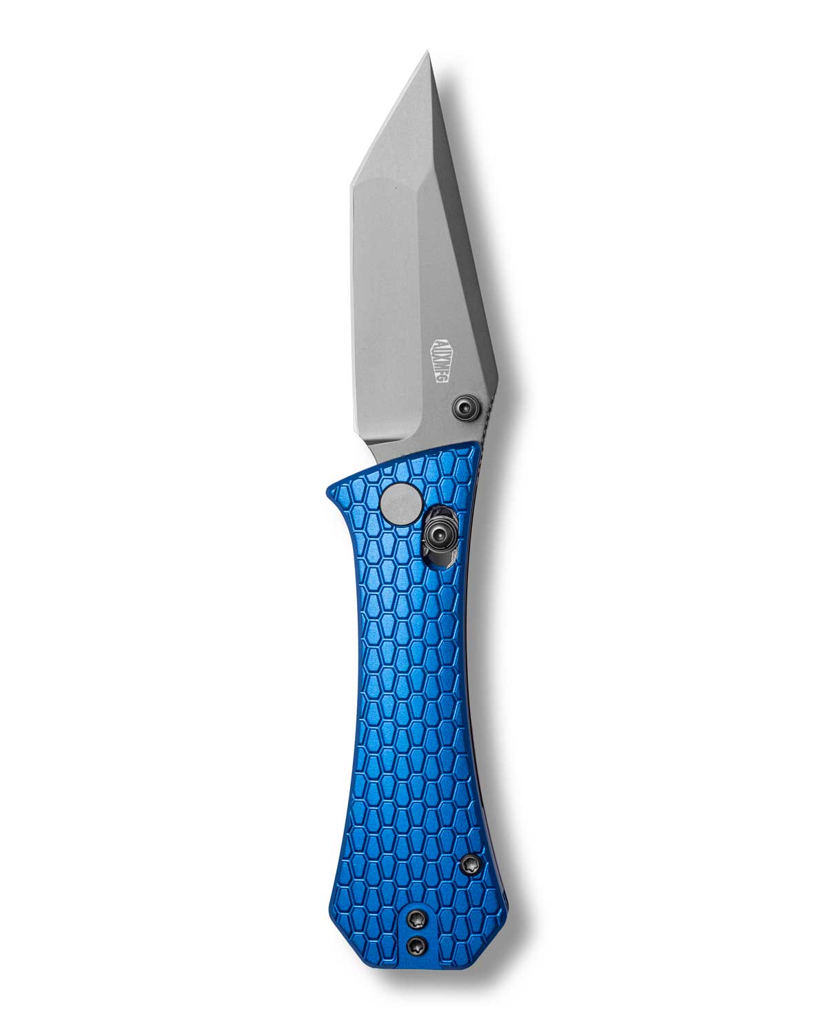 Coffin Tanto Deadhead Crossbar | Blue Aluminium + Smoke PVD 14C28N