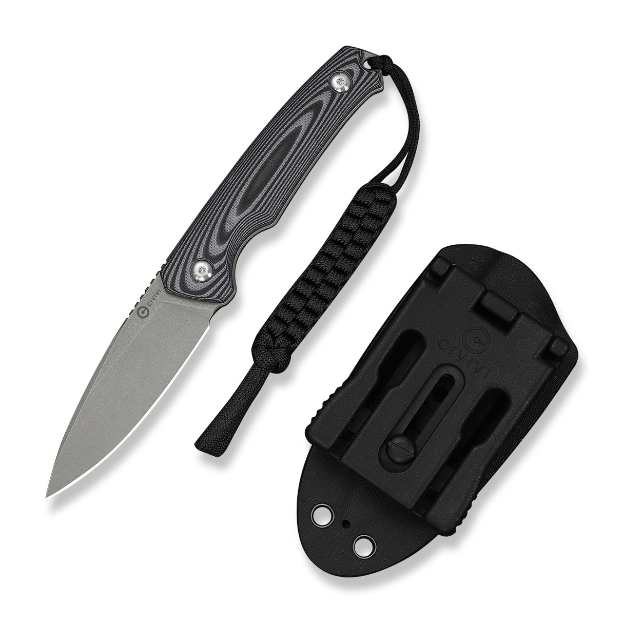 Altus Fixed Blade | Grey & Black Layered G10 + Greywash 14C28N