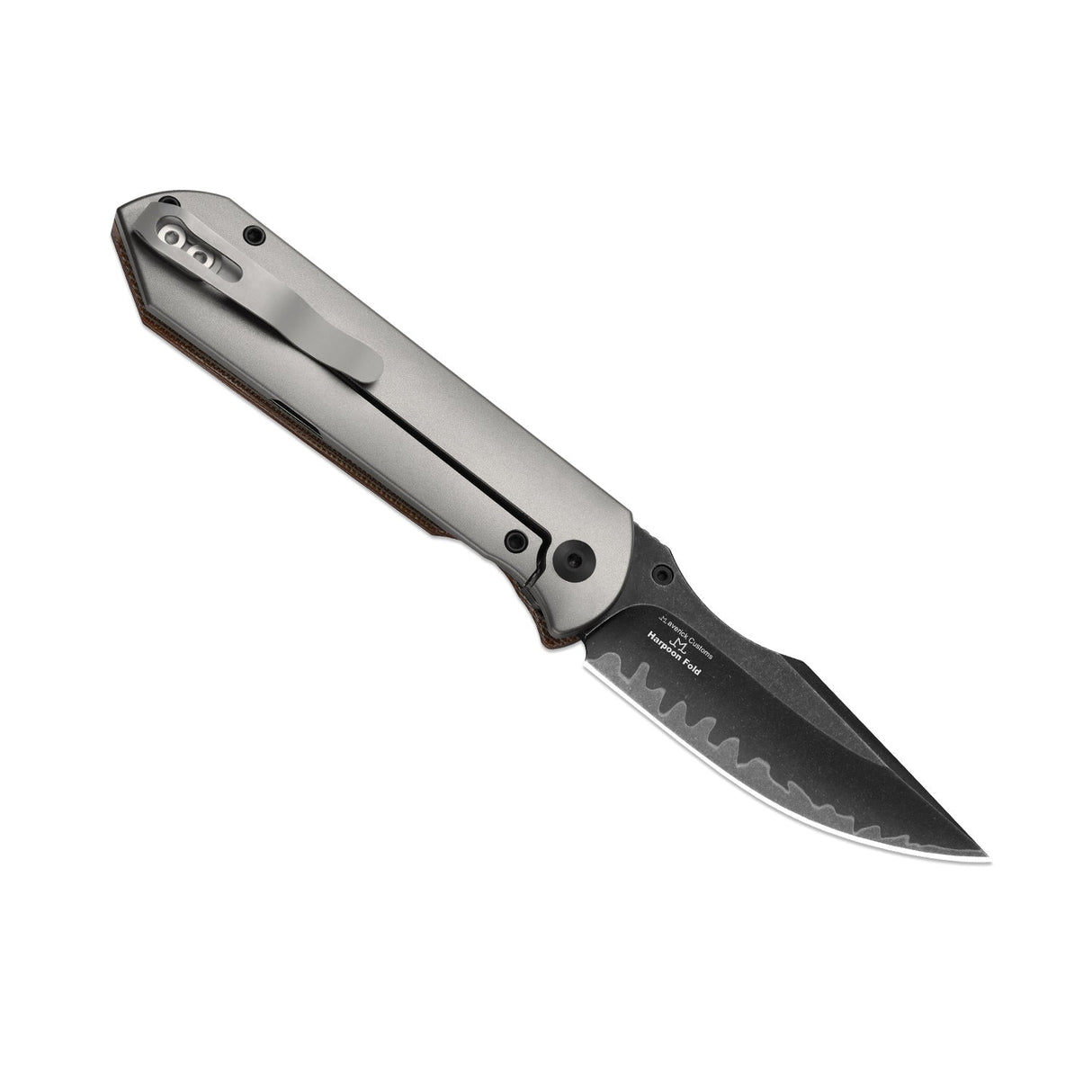 Harpoon Fold | Brown Norplex UltreX™ Micarta Grey Ti + Acid-Wash 3 Layer Steel