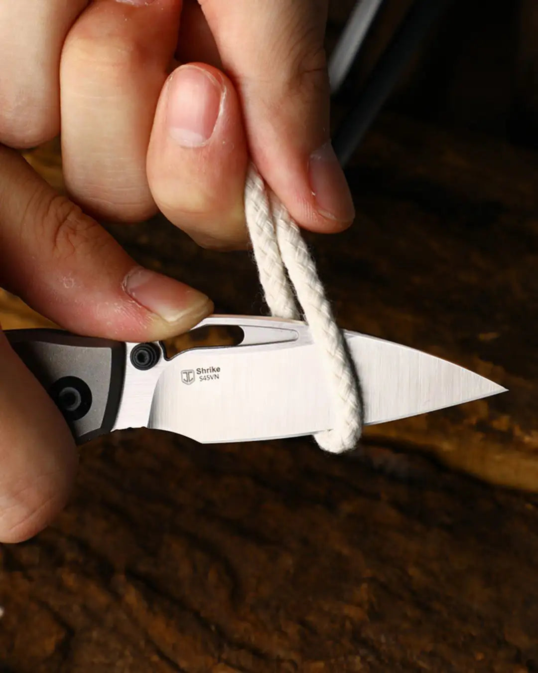 Shrike | Ti & Blue Richlite + S45VN