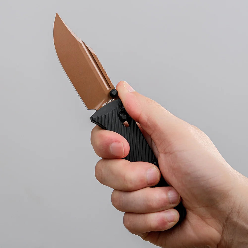 Vombat | Black Aluminium + Copper Dune M390 Clip Point - A4106