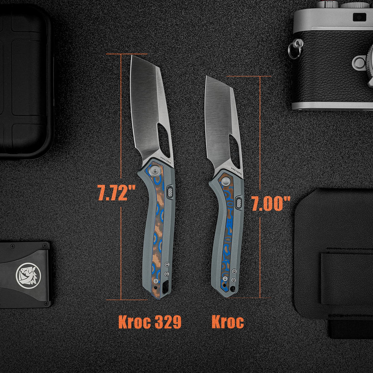 Kroc 329 | Grey Aluminium Ocean Micarta + Satin S35VN - A1813