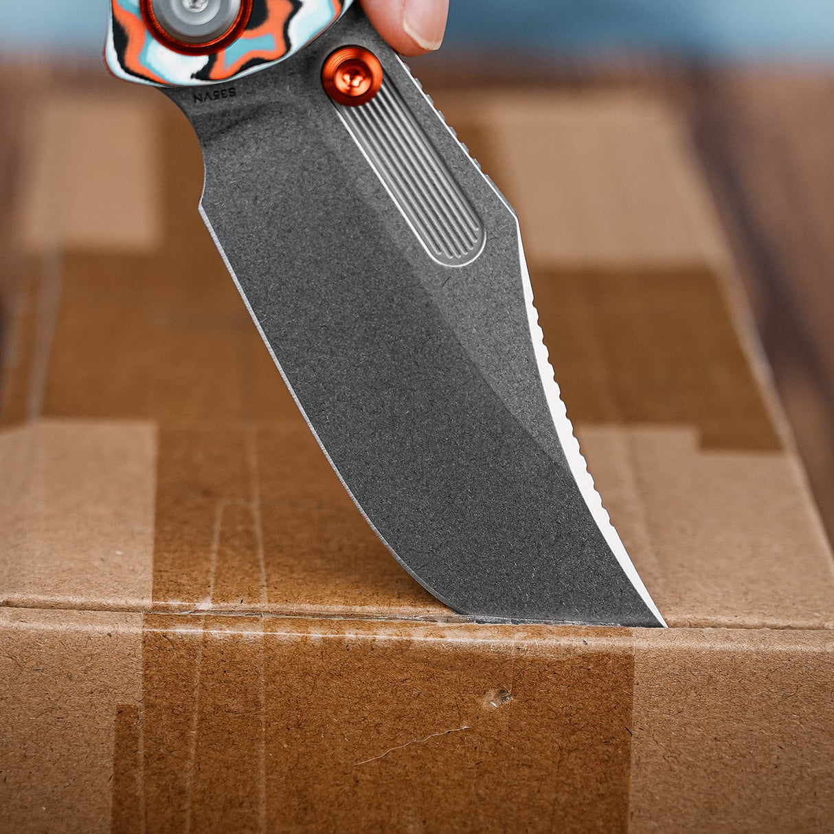 Naga | Coral Orbit Bamboo Micarta + Stonewash S35VN - A3907