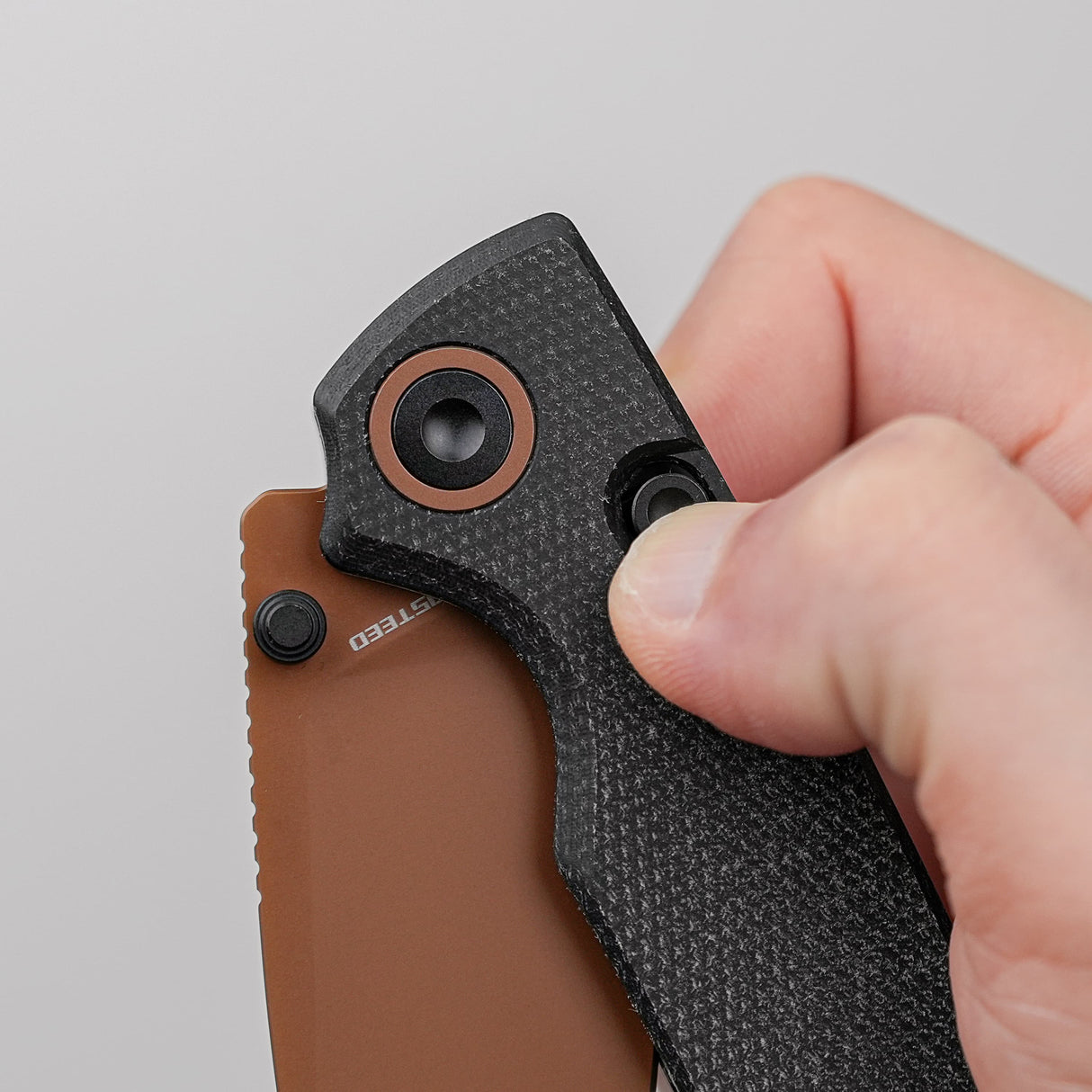 Porcupine Thumb Stud | Black Micarta + Copper Dune 14C28N - A2610