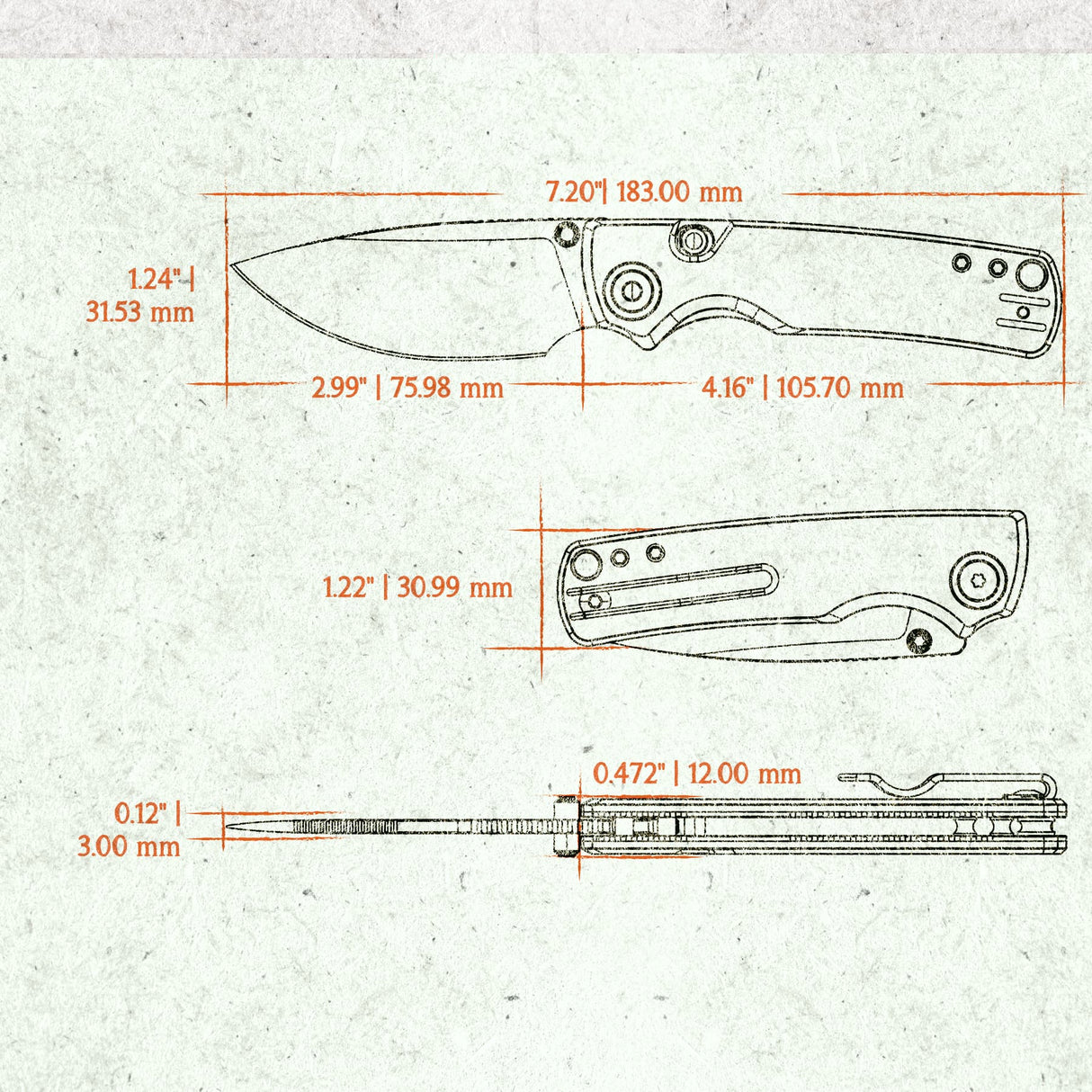 Porcupine Thumb Stud | Green Micarta + Stonewash 14C28N - A2611