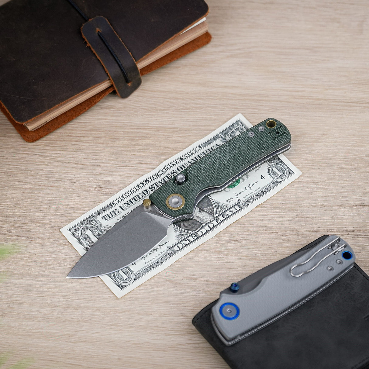 Porcupine Thumb Stud | Green Micarta + Stonewash 14C28N - A2611