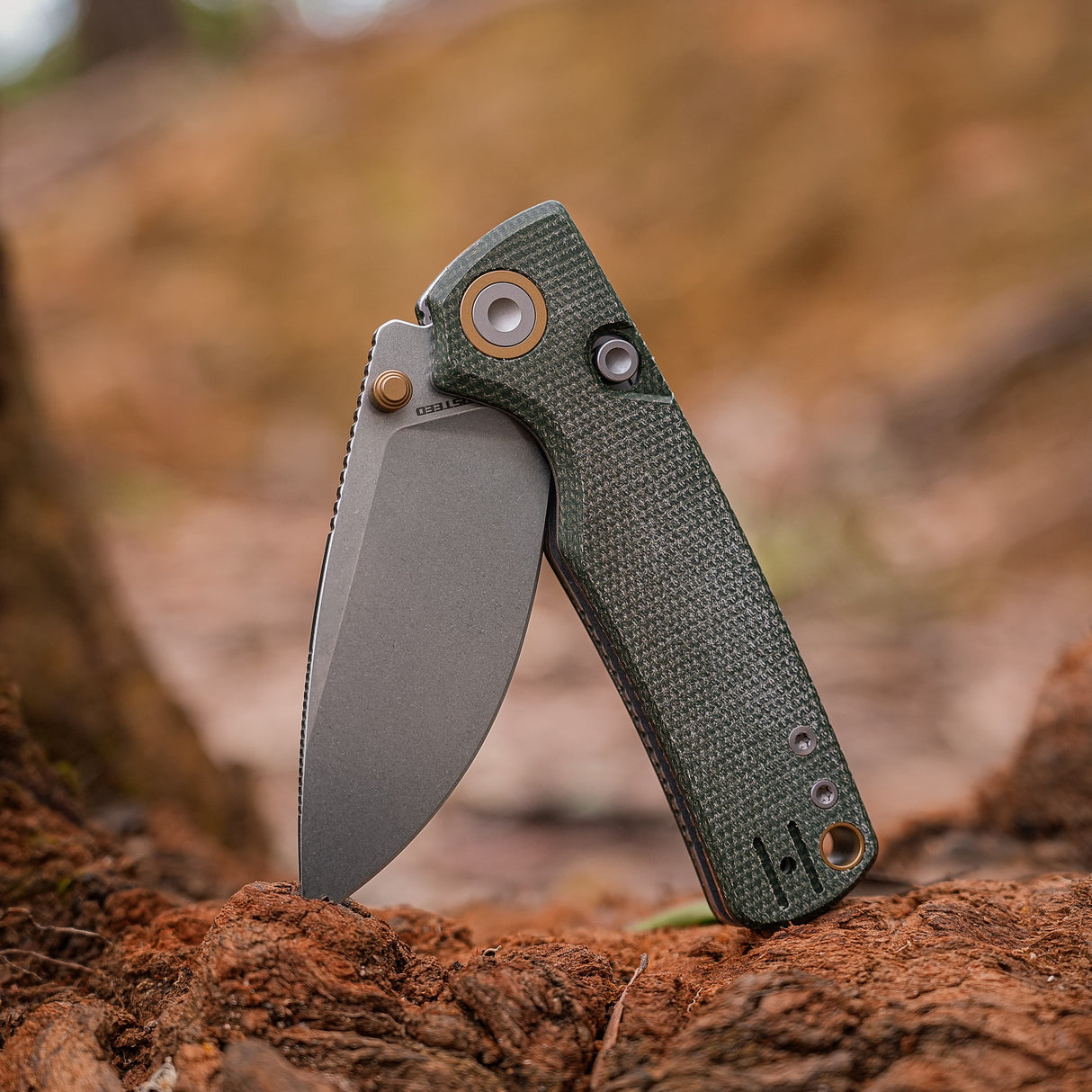 Porcupine Thumb Stud | Green Micarta + Stonewash 14C28N - A2611