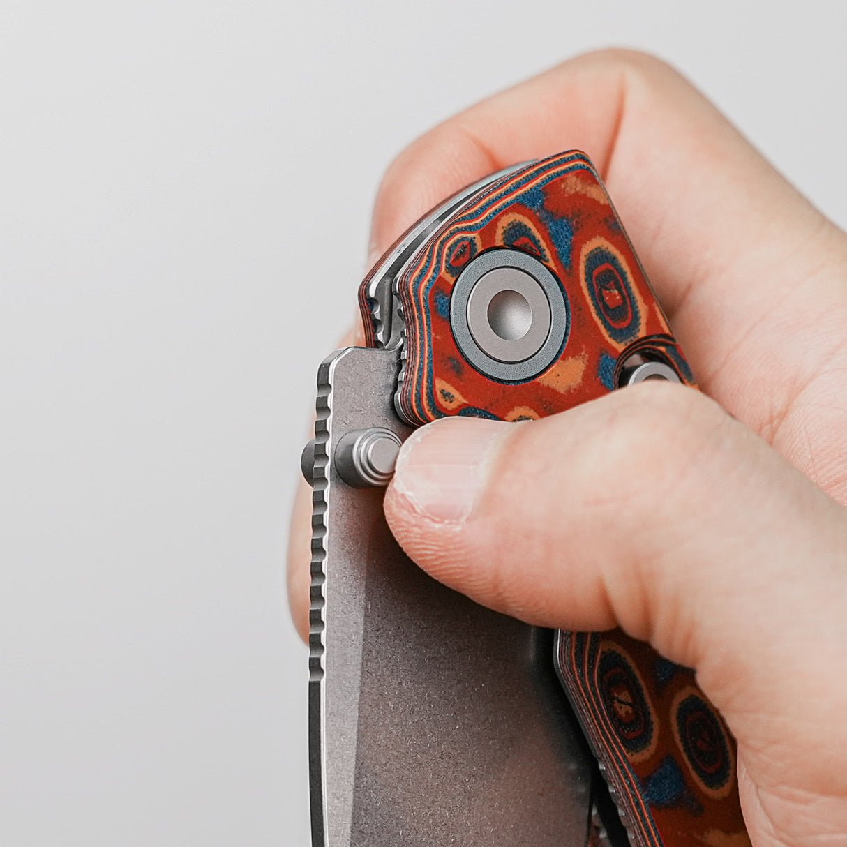 Porcupine Thumb Stud | Copper Raindrop Micarta + Stonewash 14C28N - A2613