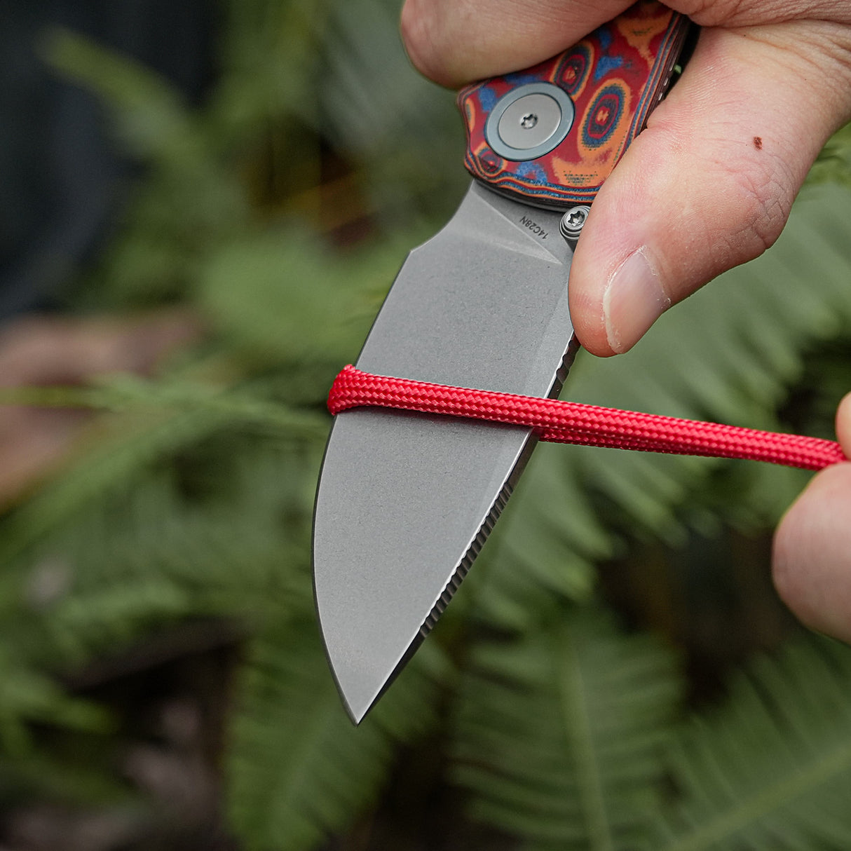 Porcupine Thumb Stud | Copper Raindrop Micarta + Stonewash 14C28N - A2613