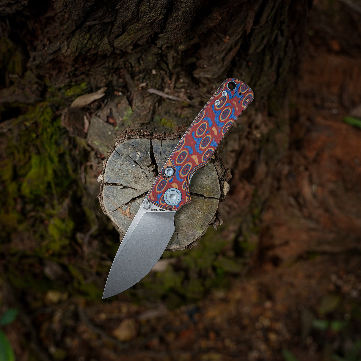 Porcupine Thumb Stud | Copper Raindrop Micarta + Stonewash 14C28N - A2613