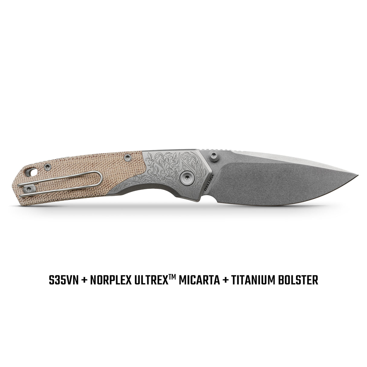 Psyop 299 | Natural Norplex UltreX Micarta™ Engraved Ti Bolster + Stonewash S35VN - A2232