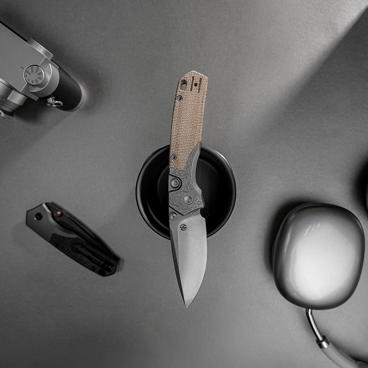 Psyop 299 | Natural Norplex UltreX Micarta™ Engraved Ti Bolster + Stonewash S35VN - A2232