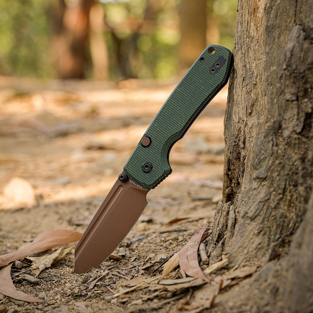 Raccoon 2.0 Top Liner Lock | Green Micarta + Copper Dune 14C28N Sheepsfoot - A2929