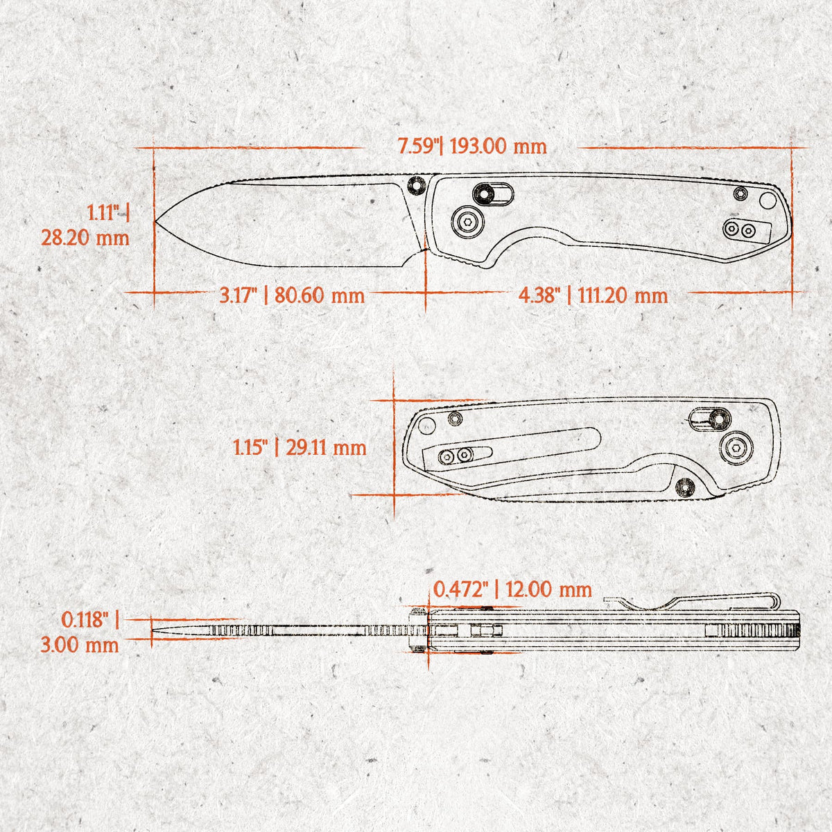 Raccoon Crossbar 2.0 ModSwap™ | Black Micarta + Stonewash Nitro-V - A4906