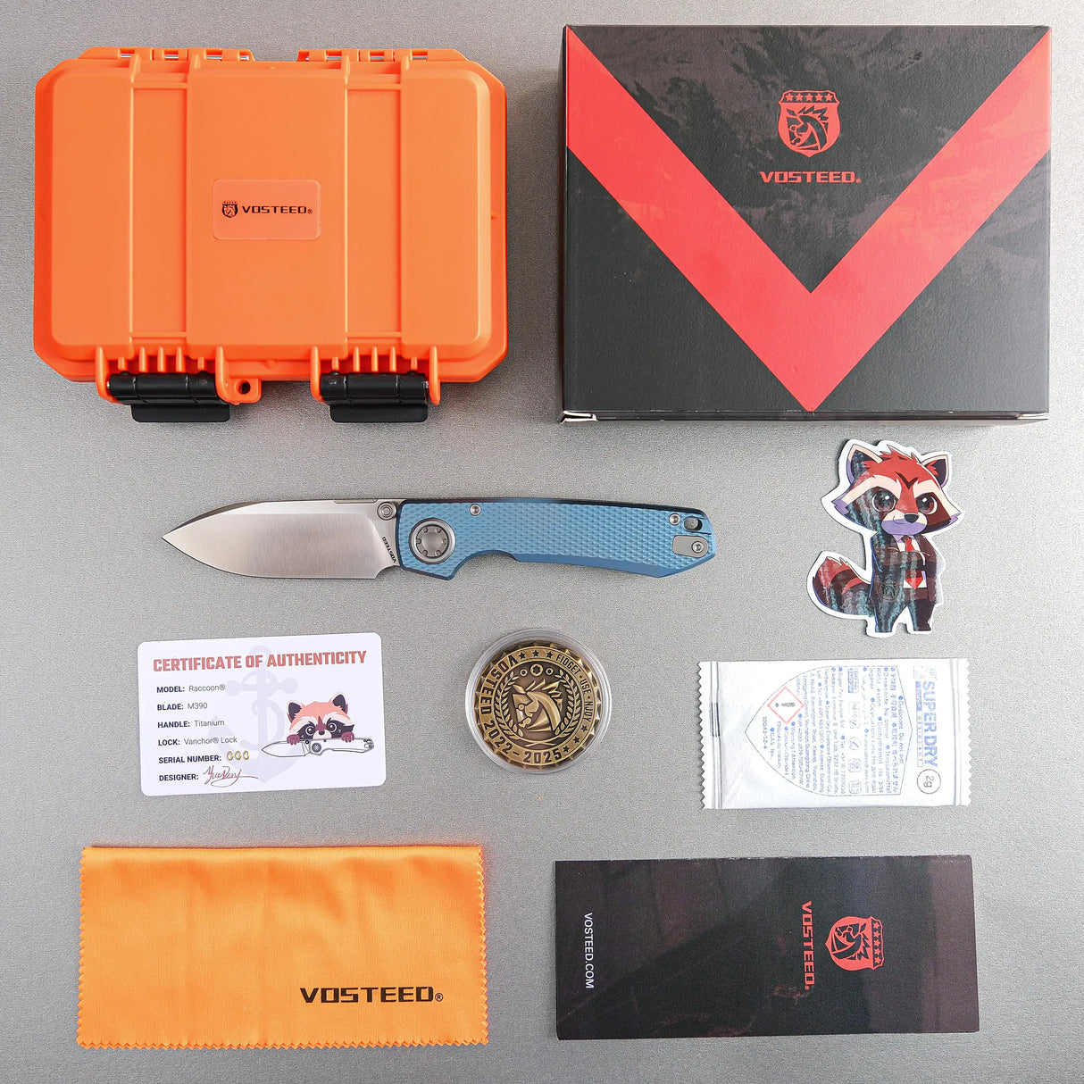 Raccoon V | Blue Titanium + Satin Blade