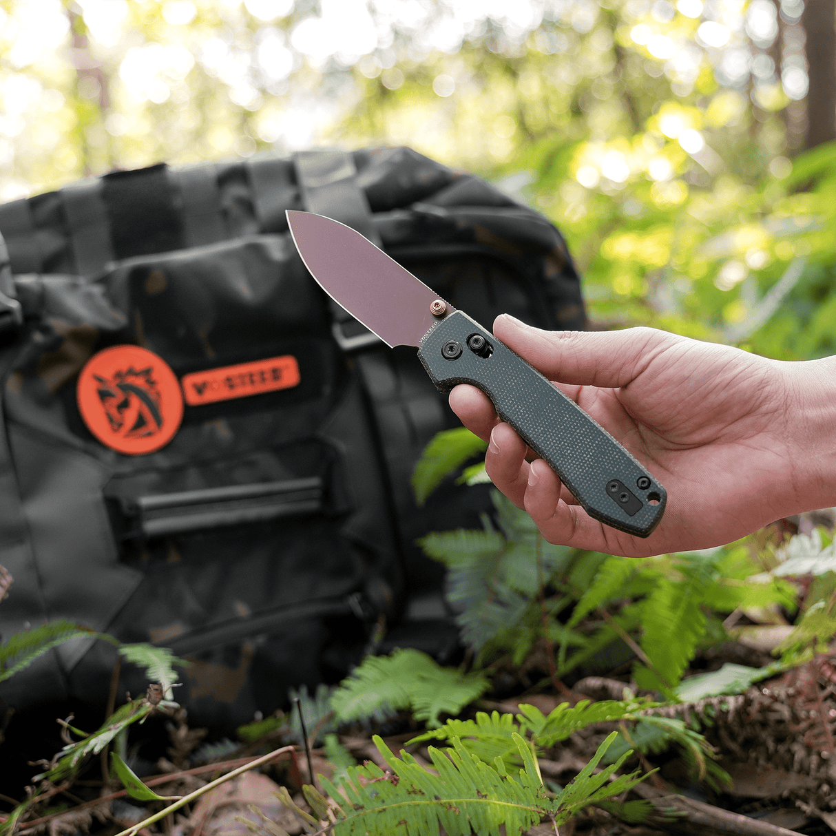 Raccoon - Crossbar Lock | Green Micarta + 14C28N Drop Point - A0540