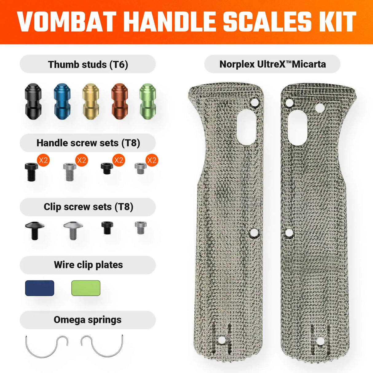 Vombat Handle Scales - Green Norplex UltreX™ Micarta