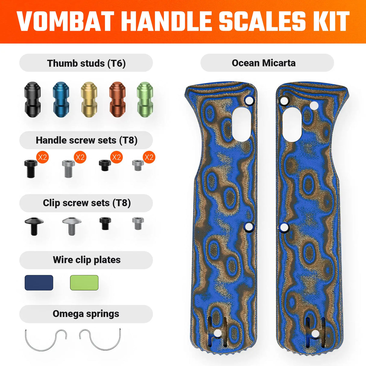 Vombat Handle Scales - Blue Ocean Micarta