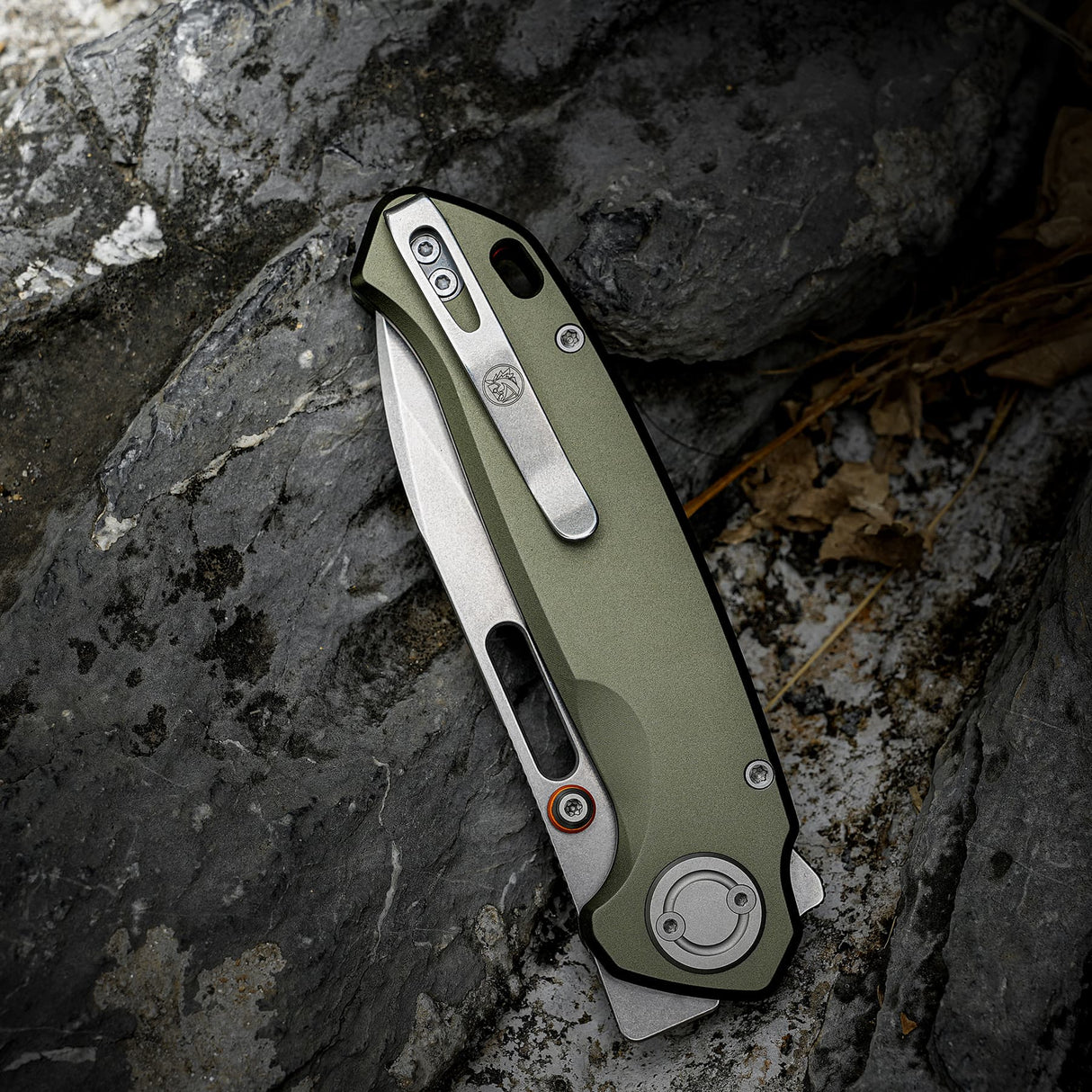 Zander - Vanchor Lock® | Olive Green Aluminium + Stonewash S35VN - A4602