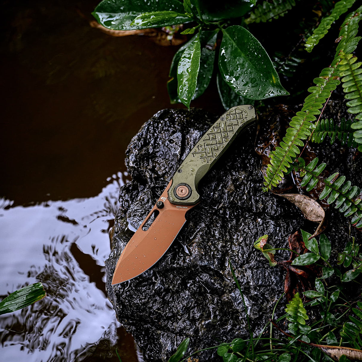 Zander - Vanchor Lock® | Olive Green Aluminium + Coper Dune S35VN - A4604