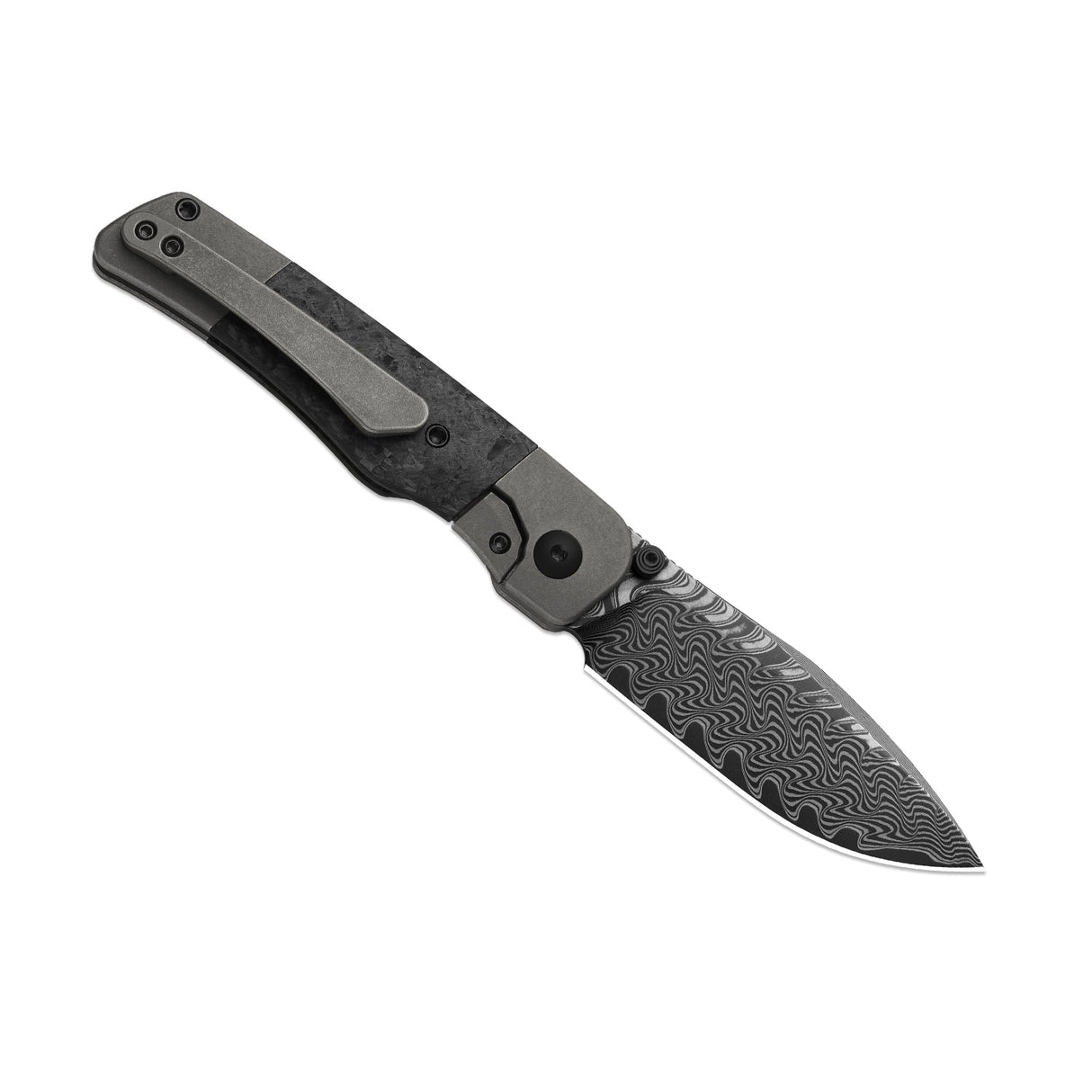 Coywolf | Black Carbon Fiber & Ti + Acid-Wash Damascus