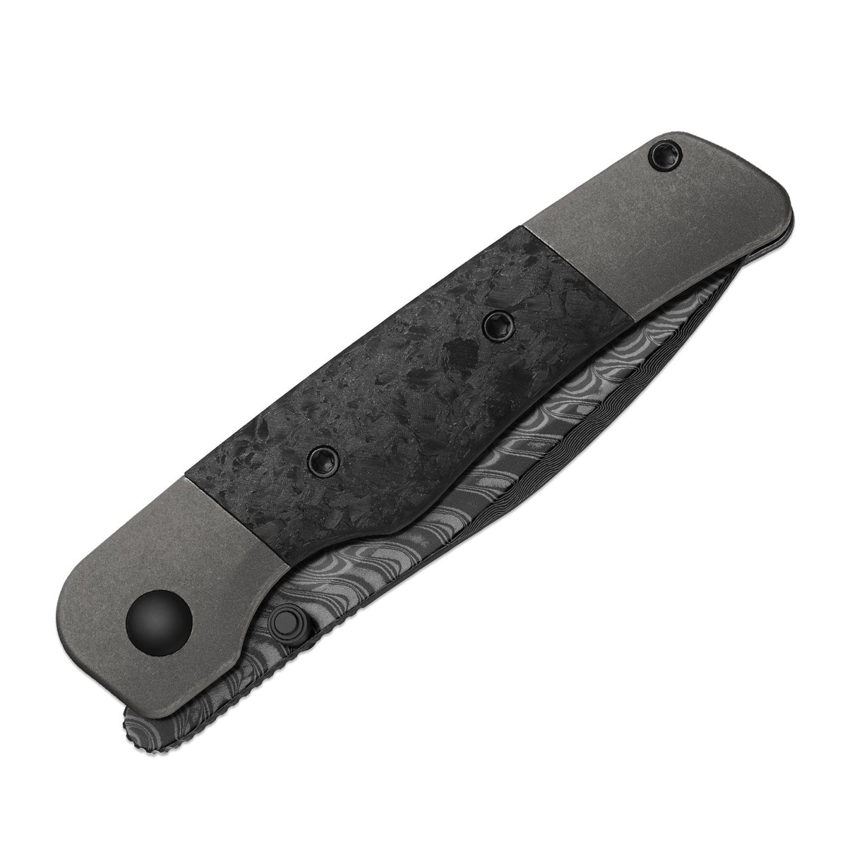 Coywolf | Black Carbon Fiber & Ti + Acid-Wash Damascus