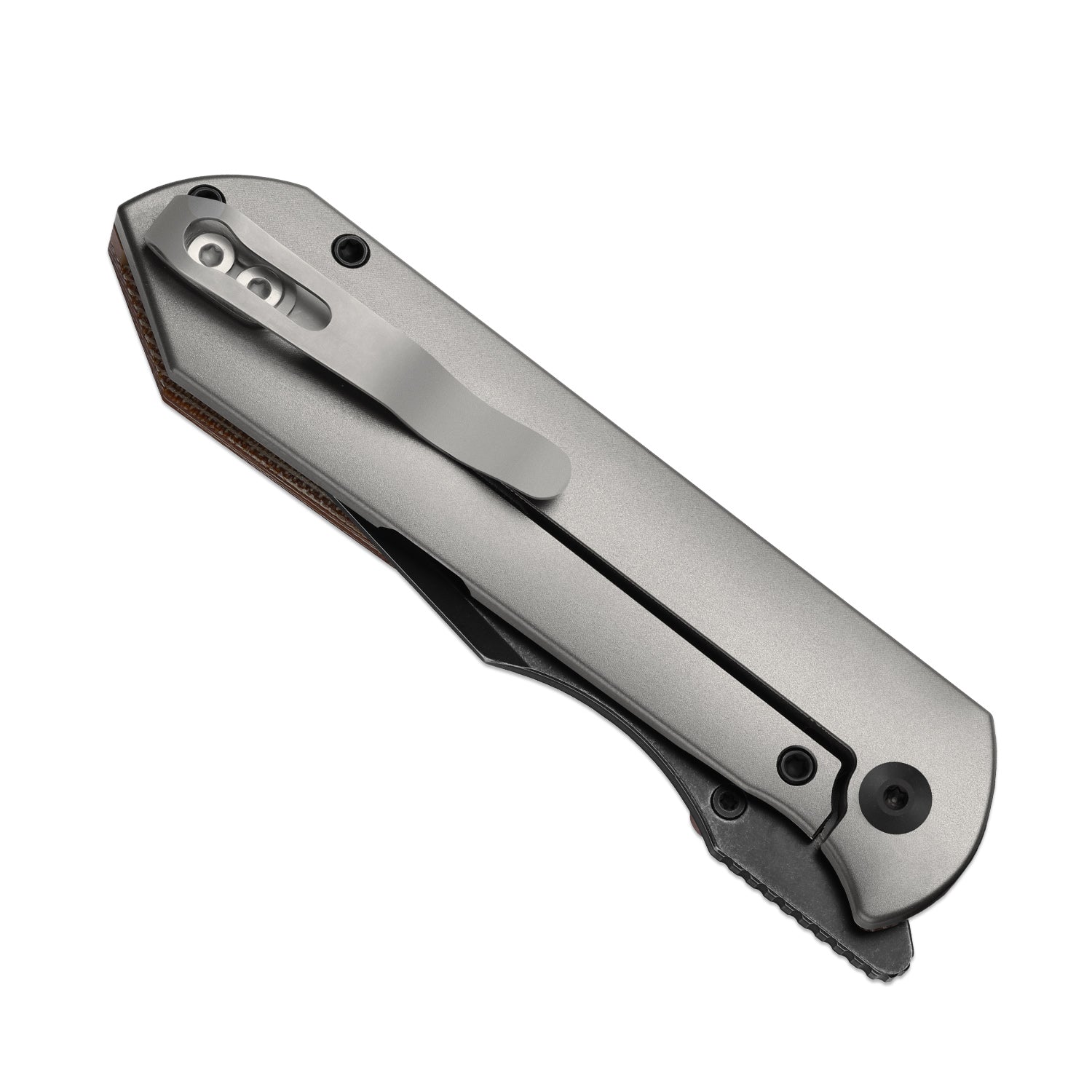 Harpoon Fold | Brown Norplex UltreX™ Micarta Grey Ti + Acid-Wash 3 Layer Steel