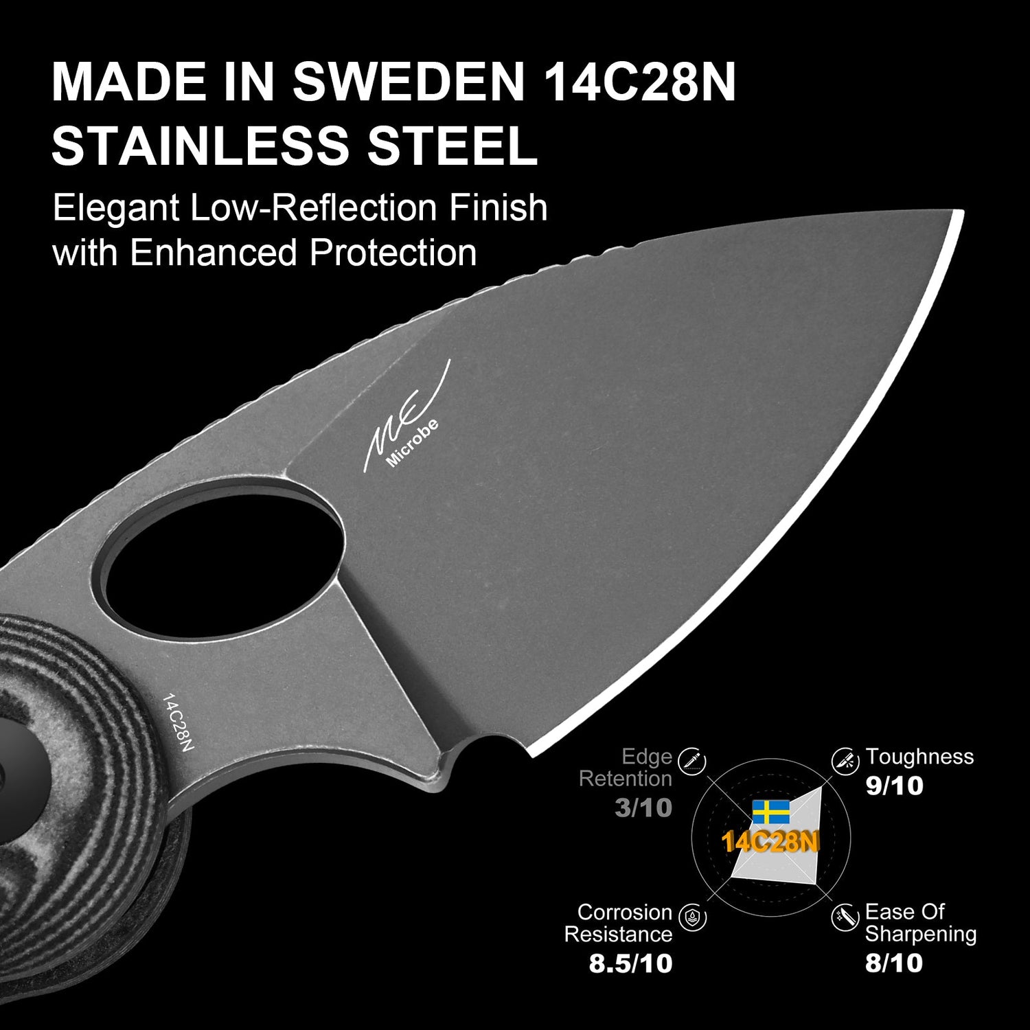 Microbe | Black Vortex Micarta + 14C28N