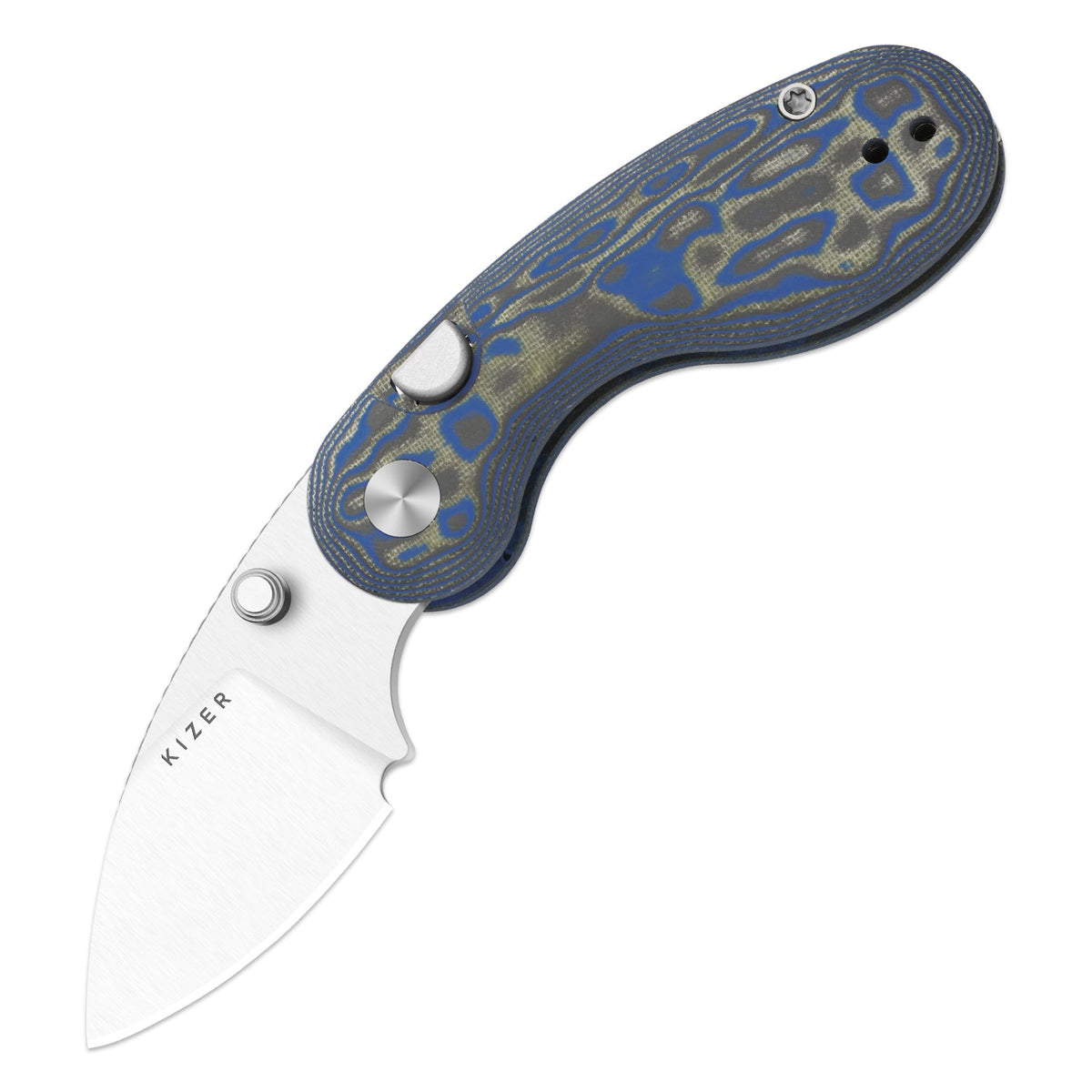 Kizer Microbe Blue Vortex Micarta + 14C28N V2742A6 – Adventure Carry