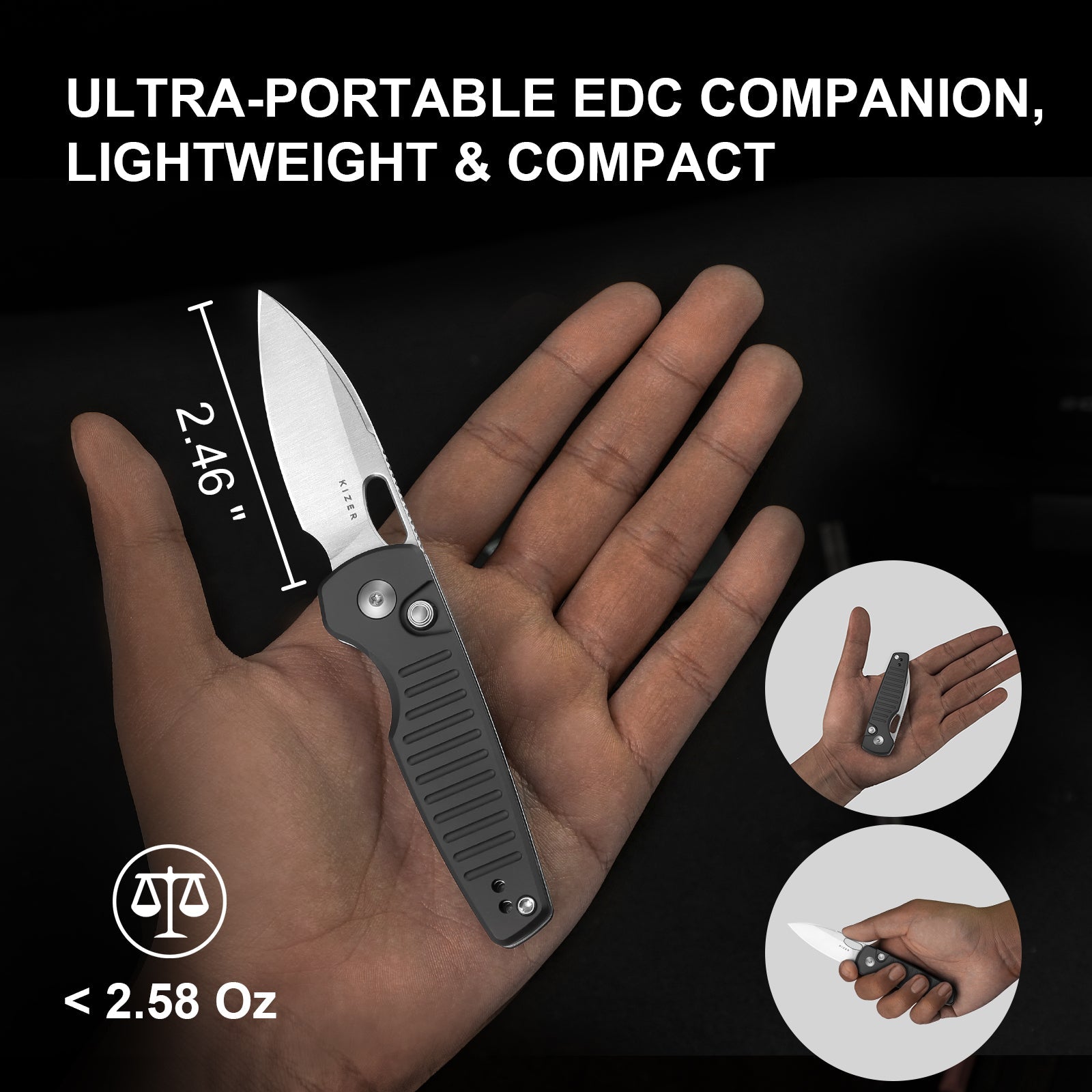 Kizer Parakeet Folding Knife | Drop Point Grey Aluminium + Nitro-V