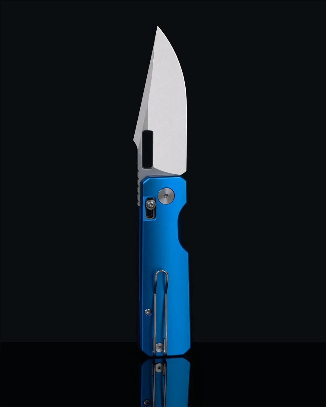 Aura Drop Point | Blue Aluminium + Stonewash 14C28N