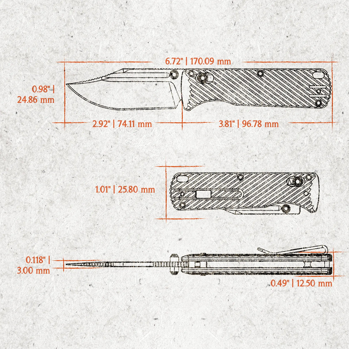 Vombat | Black Aluminium + Copper Dune M390 Clip Point - A4106