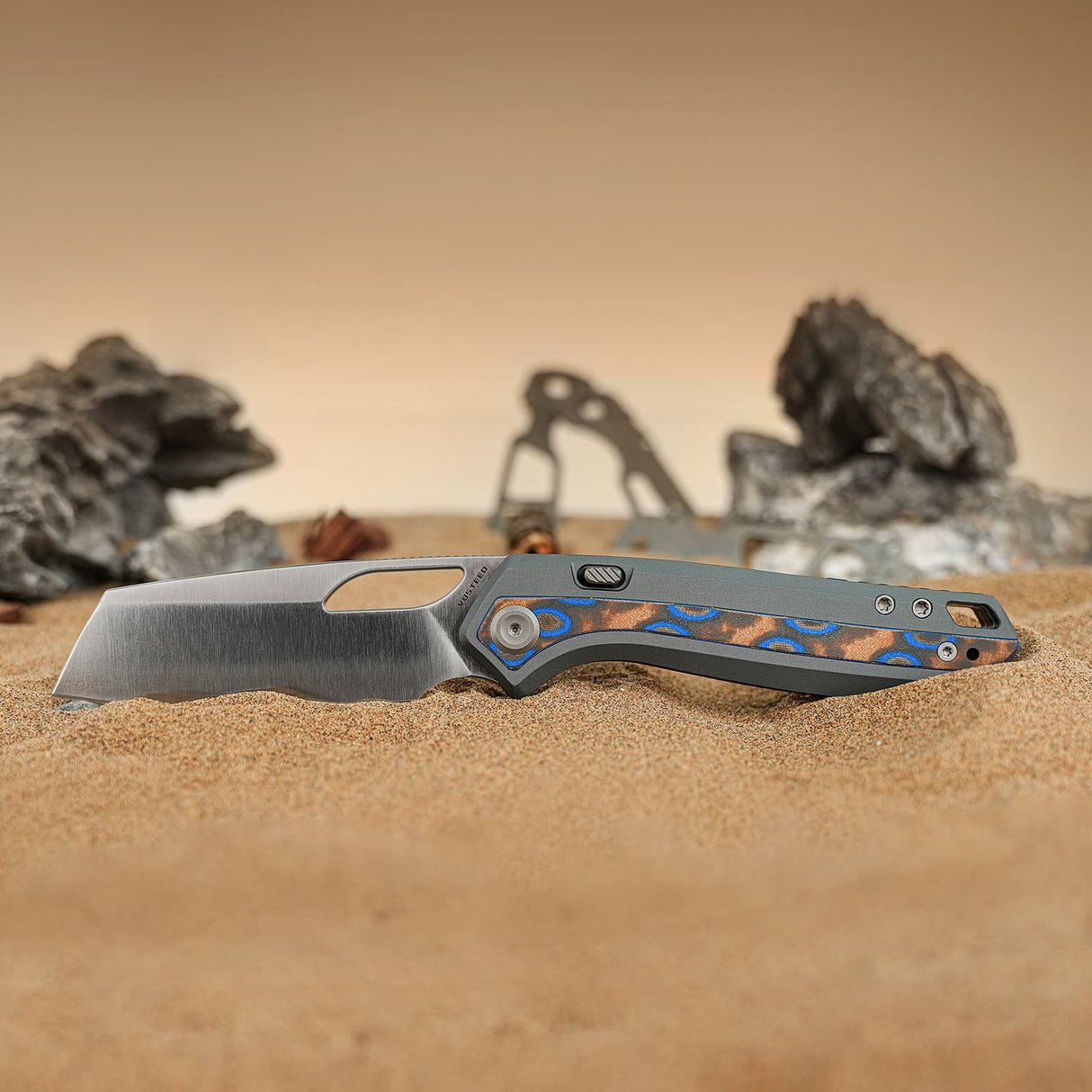 Kroc 329 | Grey Aluminium Ocean Micarta + Satin S35VN - A1813