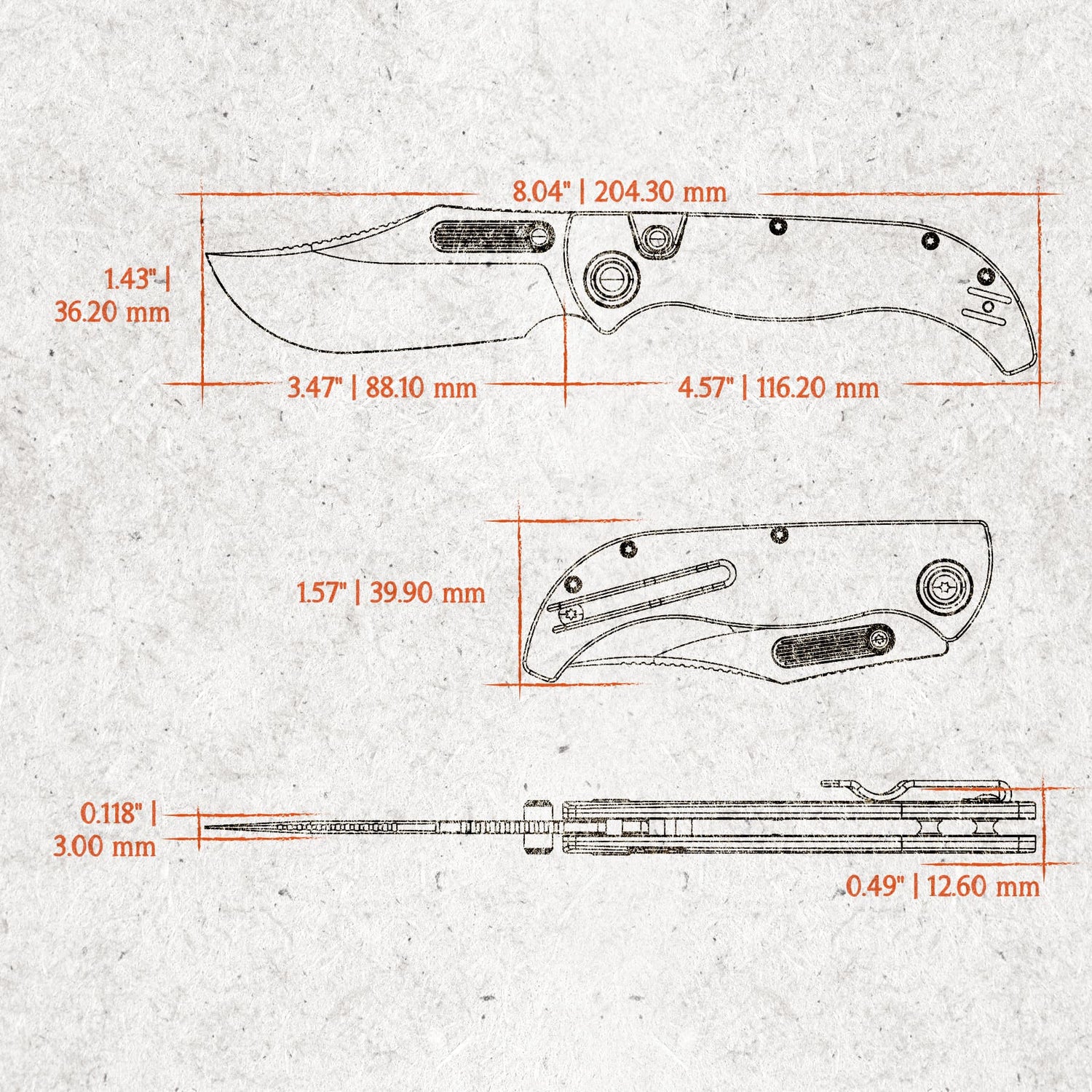 Naga | Coral Orbit Bamboo Micarta + Stonewash S35VN - A3907