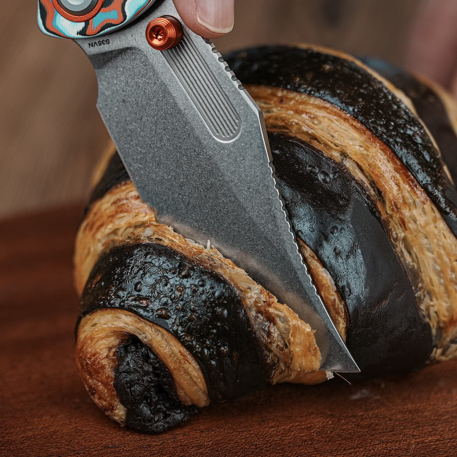 Naga | Coral Orbit Bamboo Micarta + Stonewash S35VN - A3907