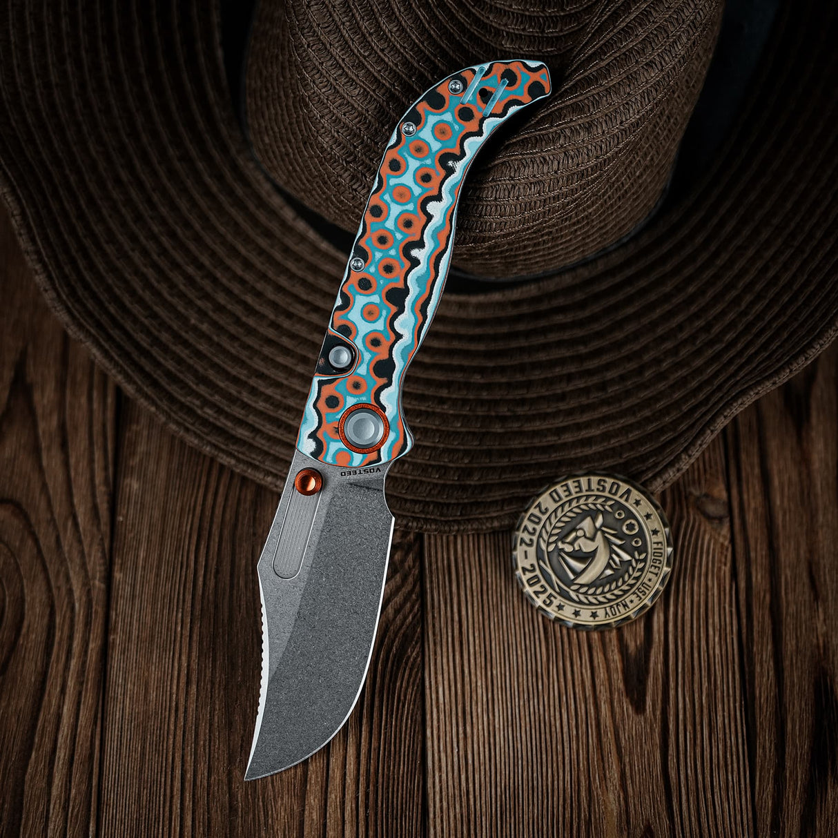 Naga | Coral Orbit Bamboo Micarta + Stonewash S35VN - A3907