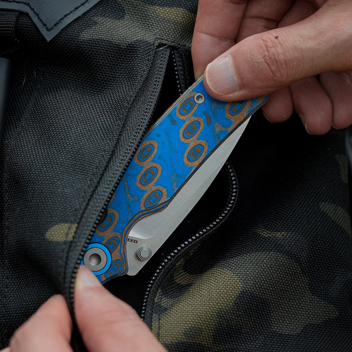 Porcupine Thumb Stud | Blue Ocean Micarta + Satin 14C28N - A2614