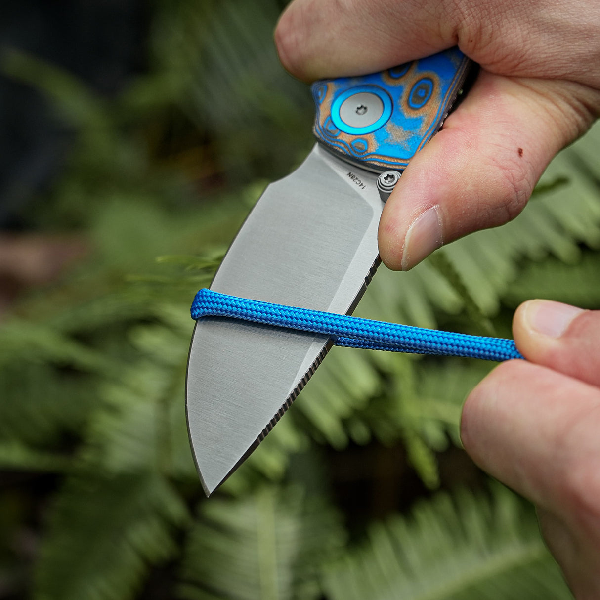 Porcupine Thumb Stud | Blue Ocean Micarta + Satin 14C28N - A2614
