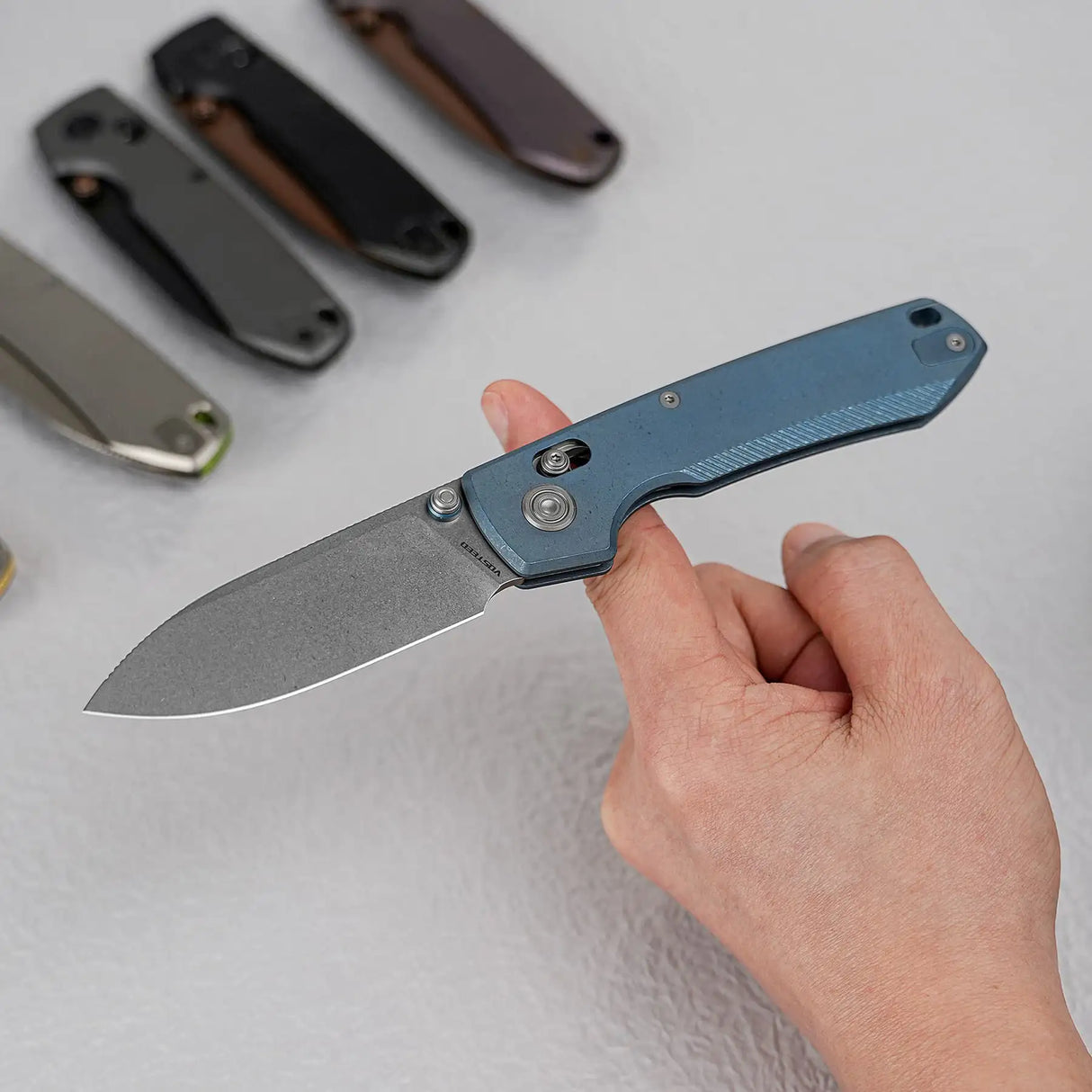Raccoon TiSlim™ | Blue Ti + Stonewash 154CM
