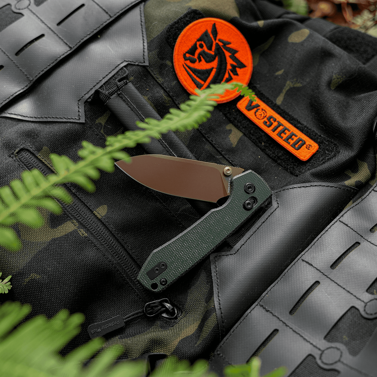 Raccoon - Crossbar Lock | Green Micarta + 14C28N Drop Point - A0540