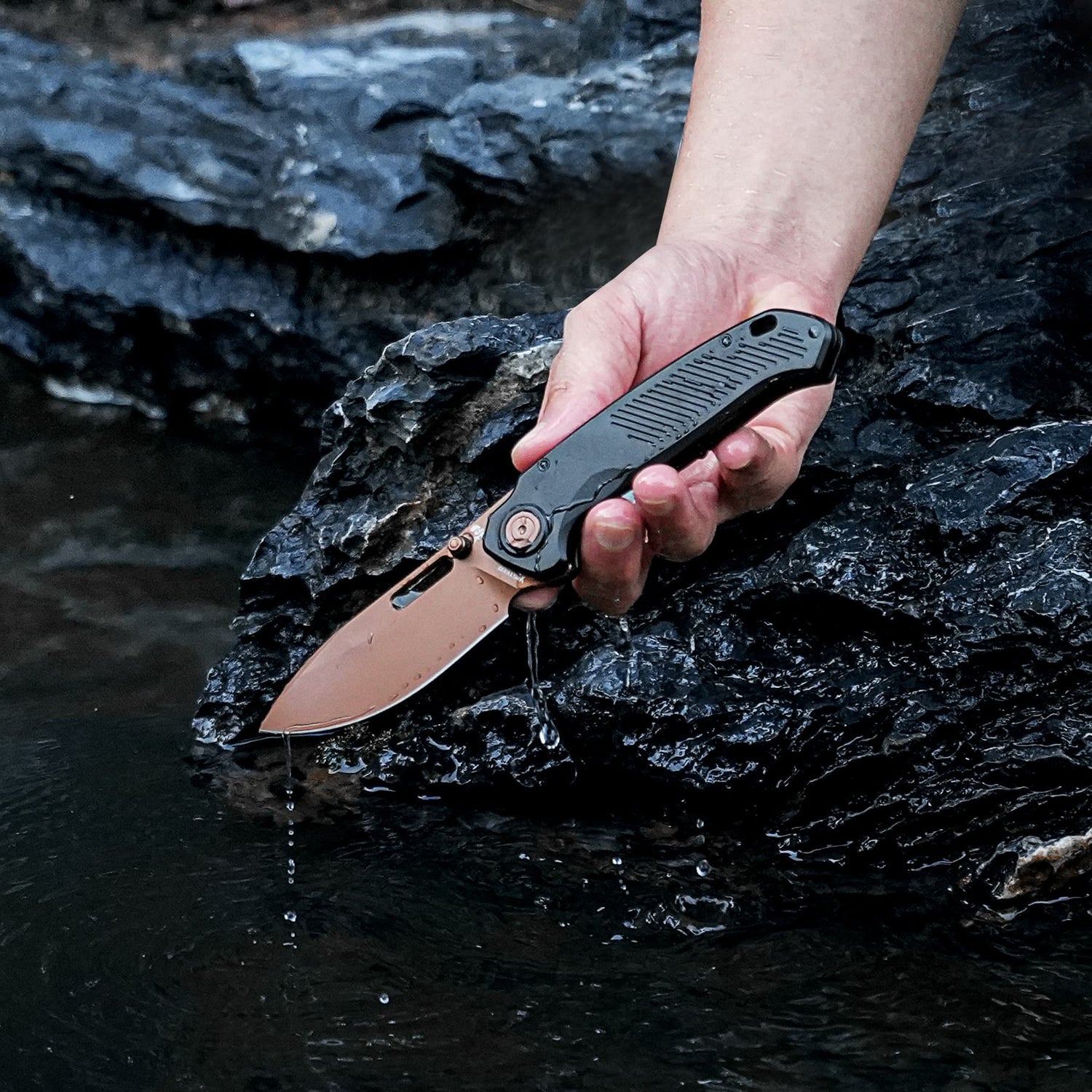 Zander - Vanchor Lock® | Black Aluminium + Copper Dune S35VN - A4601