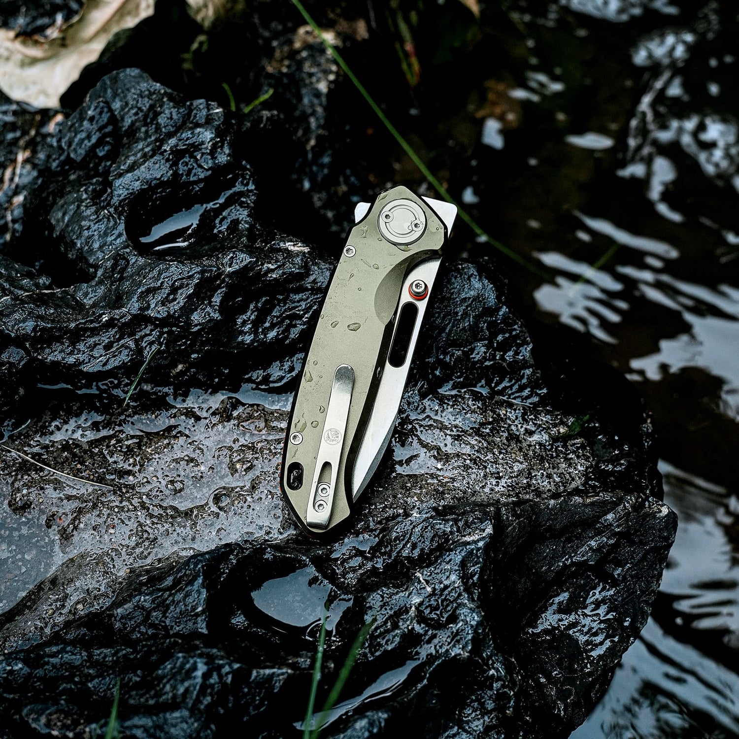 Zander - Vanchor Lock® | Olive Green Aluminium + Stonewash S35VN - A4602