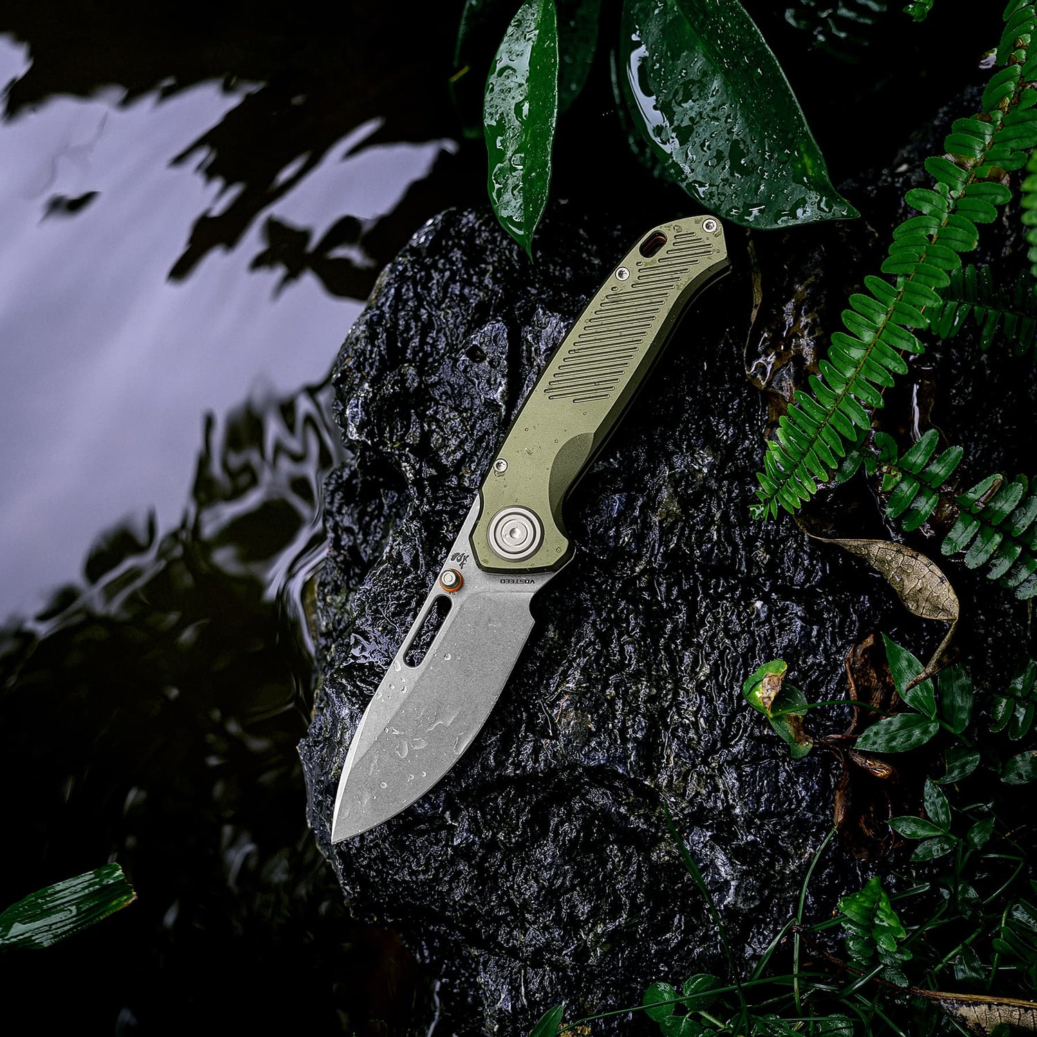 Zander - Vanchor Lock® | Olive Green Aluminium + Stonewash S35VN - A4602