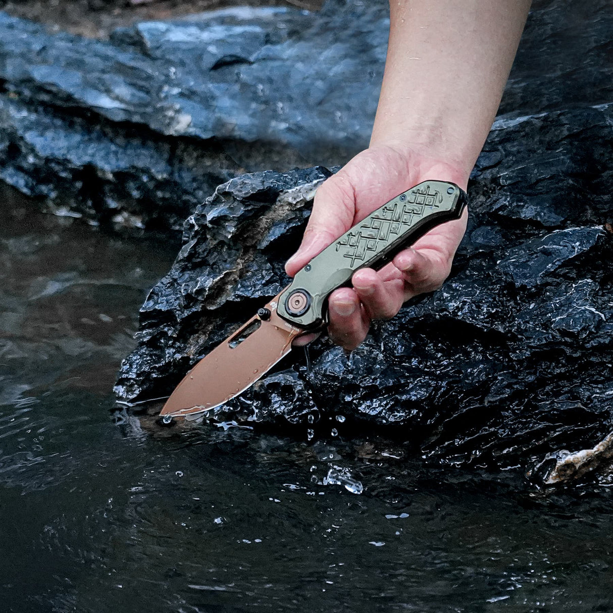 Zander - Vanchor Lock® | Olive Green Aluminium + Coper Dune S35VN - A4604